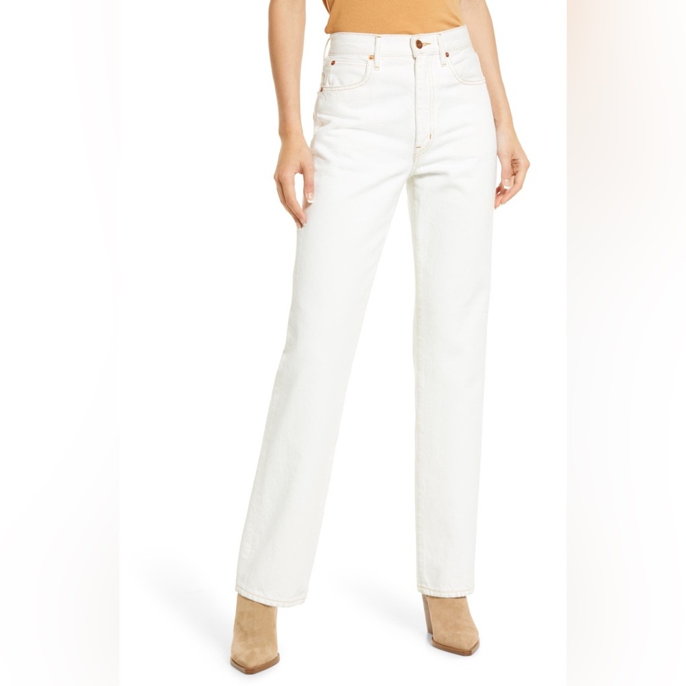 SLVRLAKE London high rise straight leg jeans in white/cream size 24